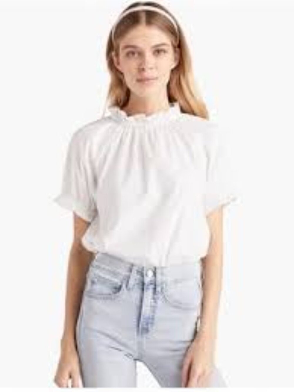 Hill House Kit Top White Poplin Size xSmall xs ruffle neck shirt blouse